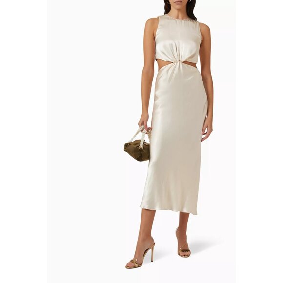 NWT La Lune Twist Front Midi Dress in Satin Retail $350 Size Small - Picture 3 of 10